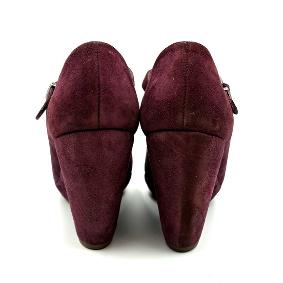 Geox Burgundy Wedges Shoes with Straps. BONUS Matching Fur Purse Charm - Picture 5 of 8